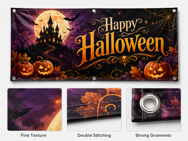 Halloween banner displayed at party entrance