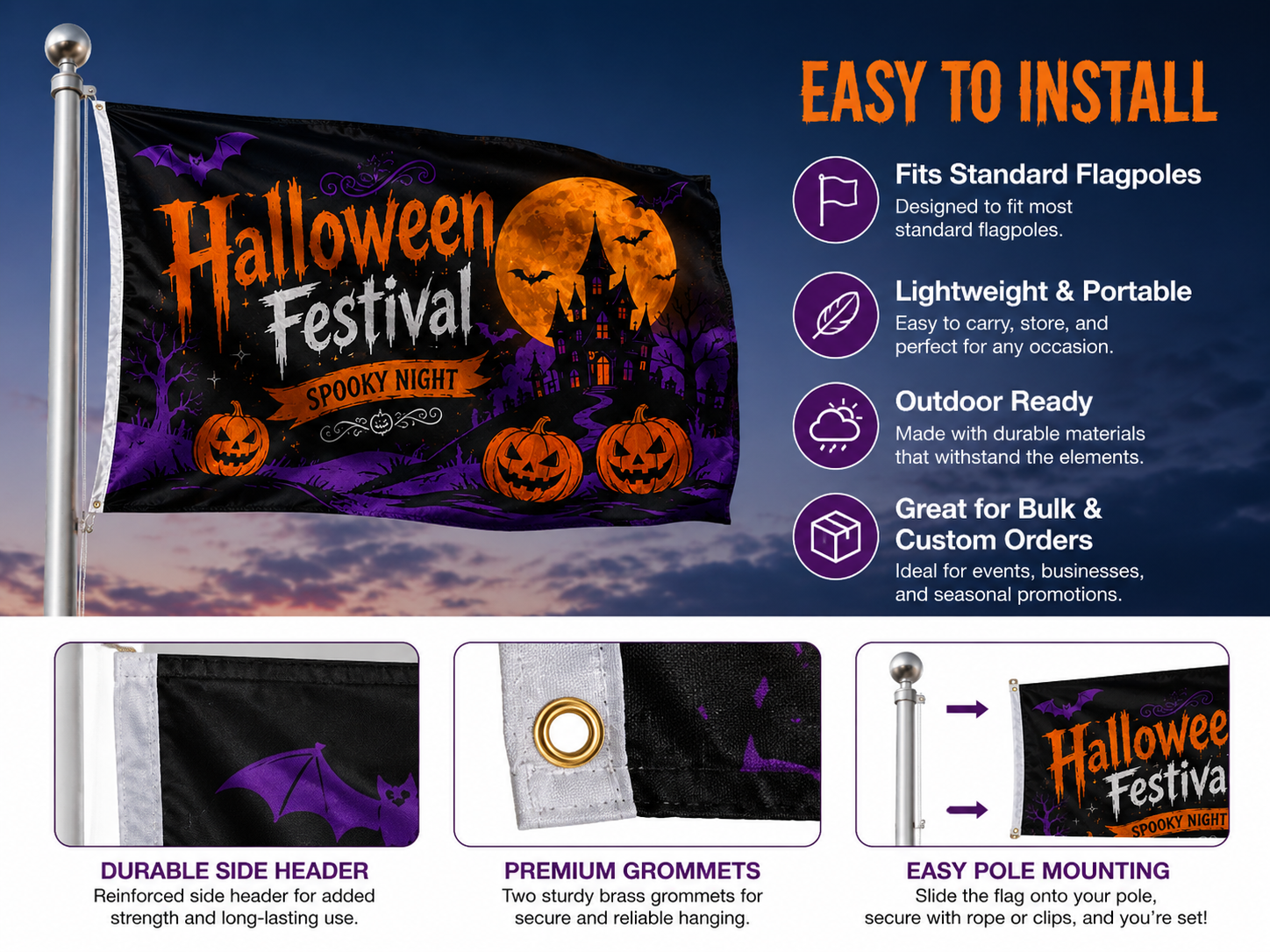 custom Halloween festival flags with logo and artwork