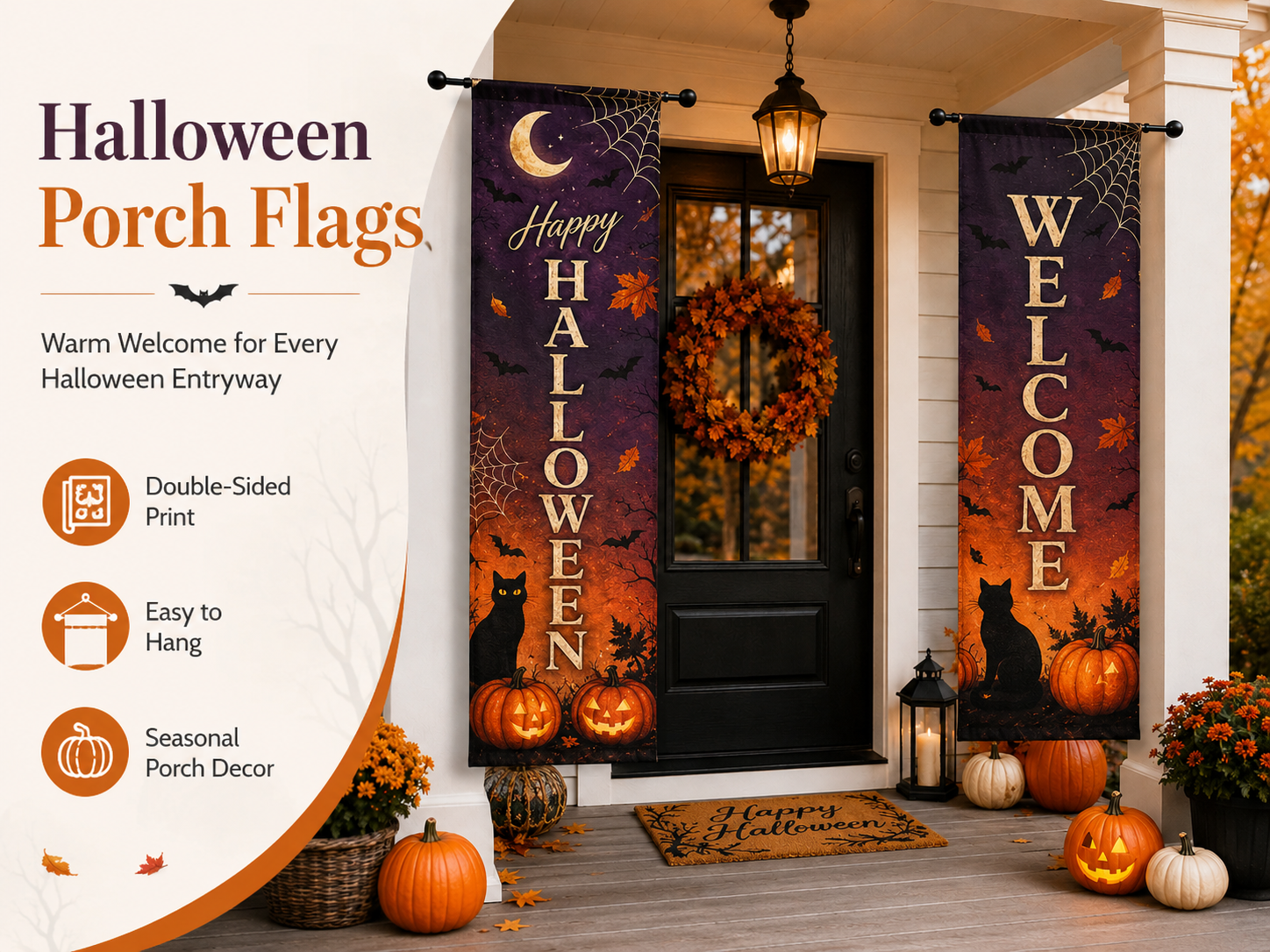 custom Halloween porch flag fabric and print detail