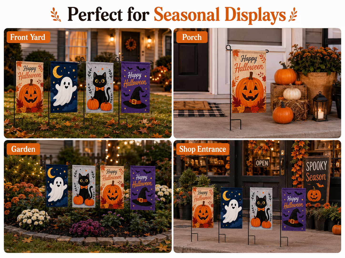 Halloween yard flag displayed on front lawn