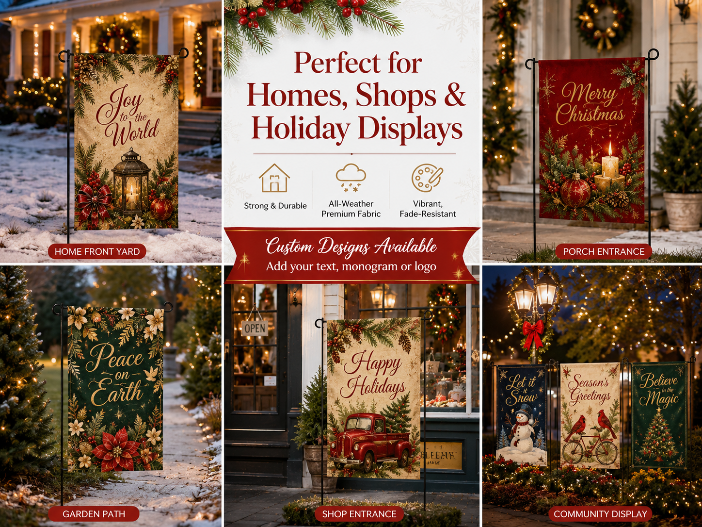 Double-sided custom Christmas yard flags for outdoor seasonal promotion