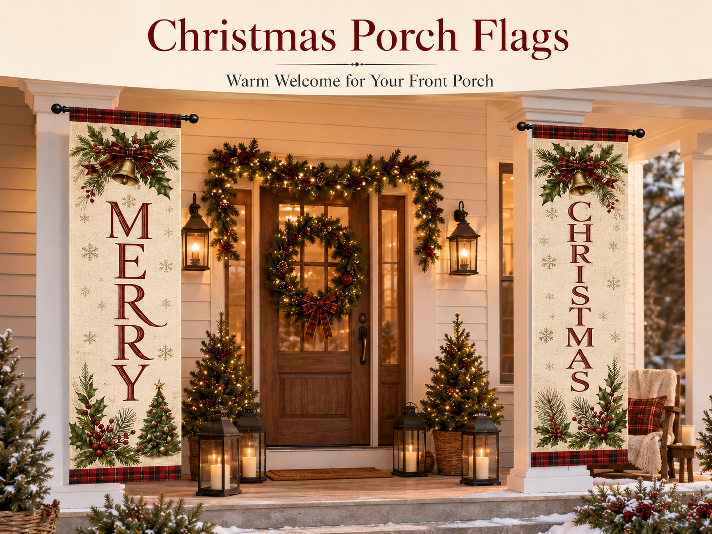 Custom Christmas porch flags for festive entryway and storefront decoration