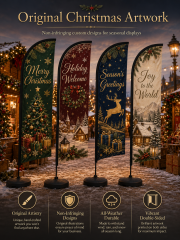 Christmas feather flag fabric texture vivid printing reinforced sewing and weather resistant details