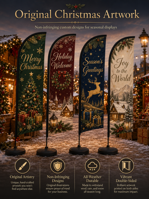 Christmas feather flag fabric texture vivid printing reinforced sewing and weather resistant details