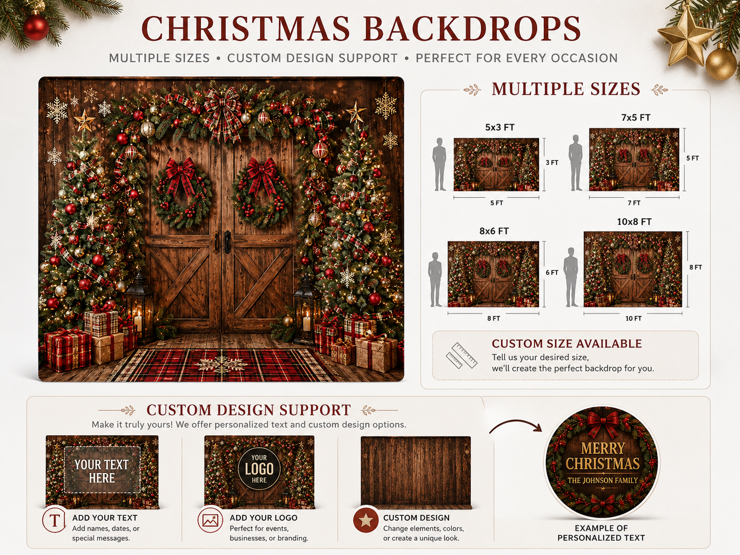 Custom Christmas market backdrop banner for vendor booths and winter fairs