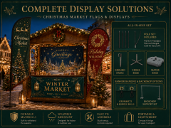 Multiple Christmas market display formats and sizes including flags banners and booth backdrops