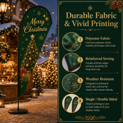 Custom Christmas teardrop flags with logo, artwork, and seasonal event display options