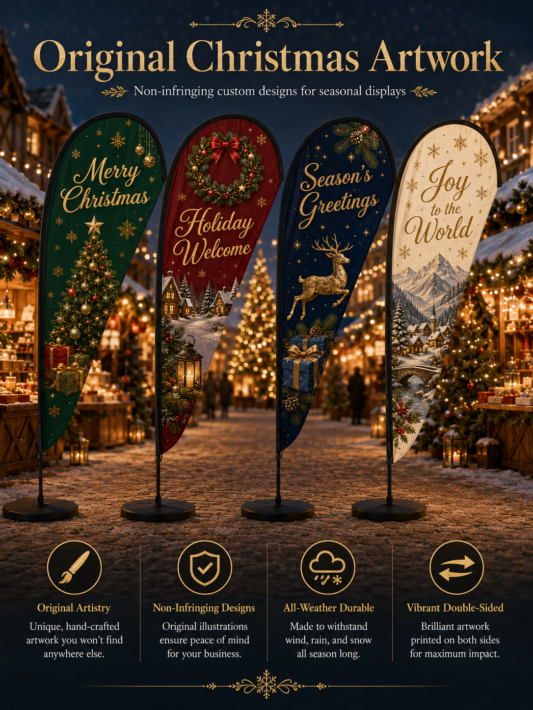 Durable Christmas teardrop flags with vivid printing and reinforced sewing
