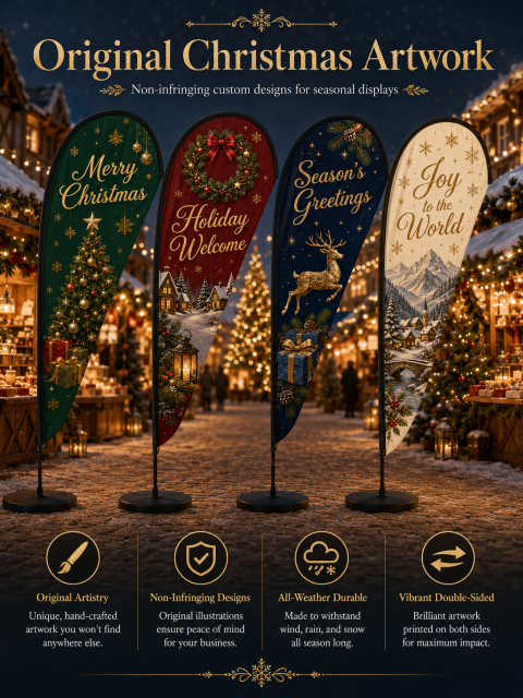 Durable Christmas teardrop flags with vivid printing and reinforced sewing