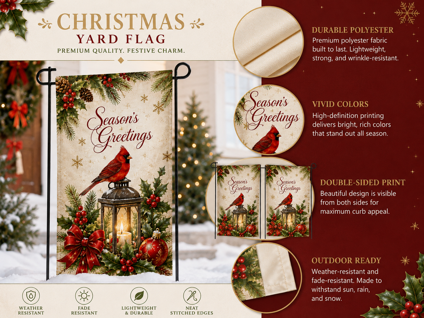 Double-sided custom Christmas yard flags for outdoor seasonal promotion