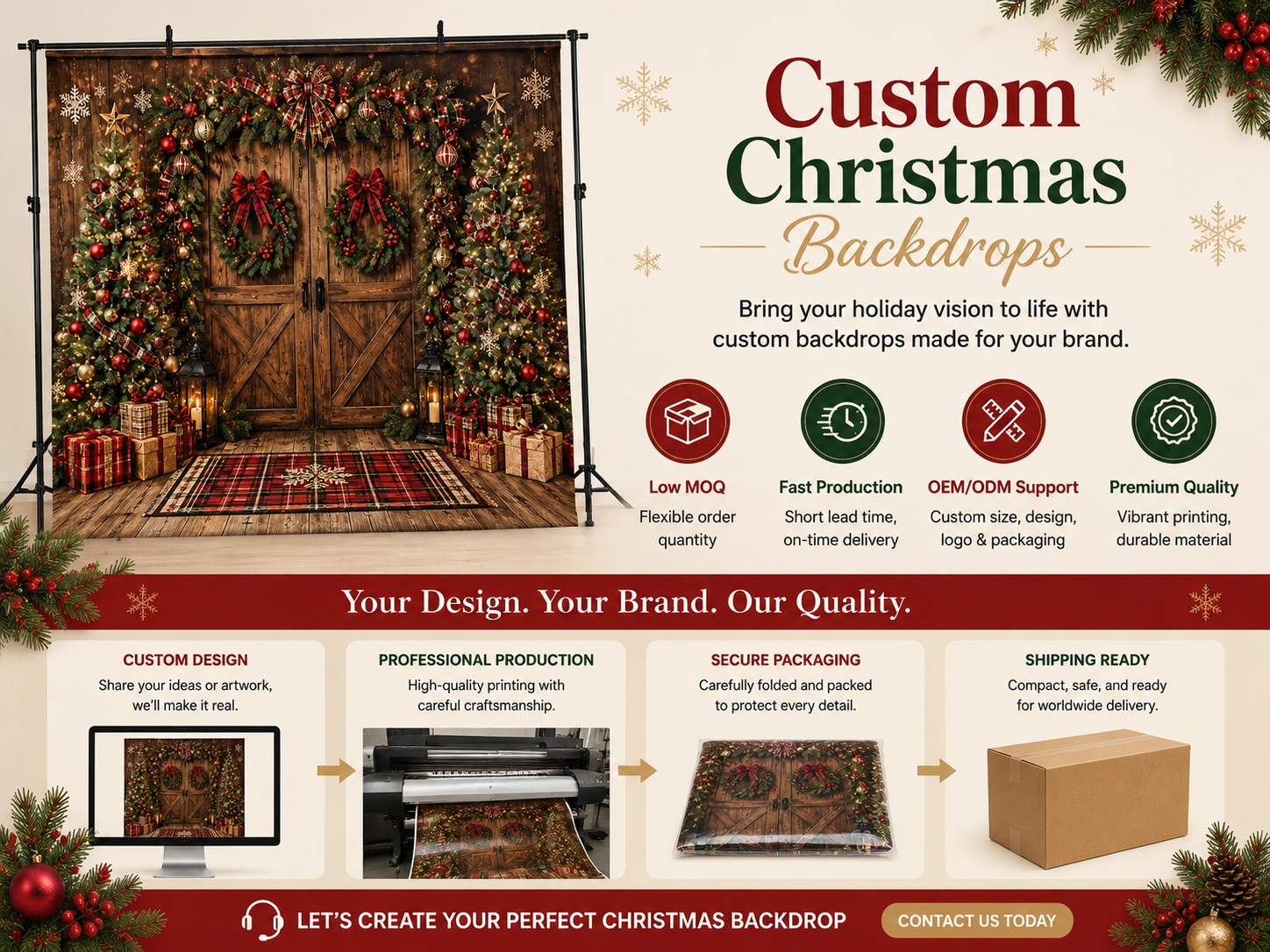 Christmas event backdrop display for parties, stages, and holiday celebrations