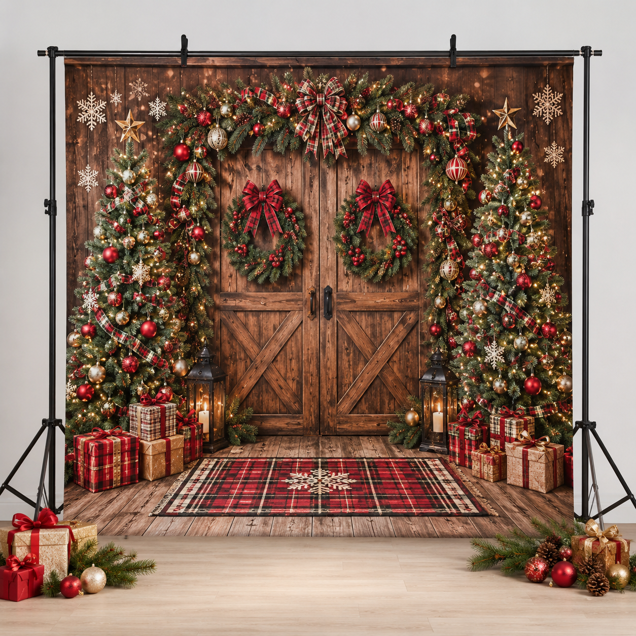 Christmas store window backdrop for retail holiday decoration and promotions