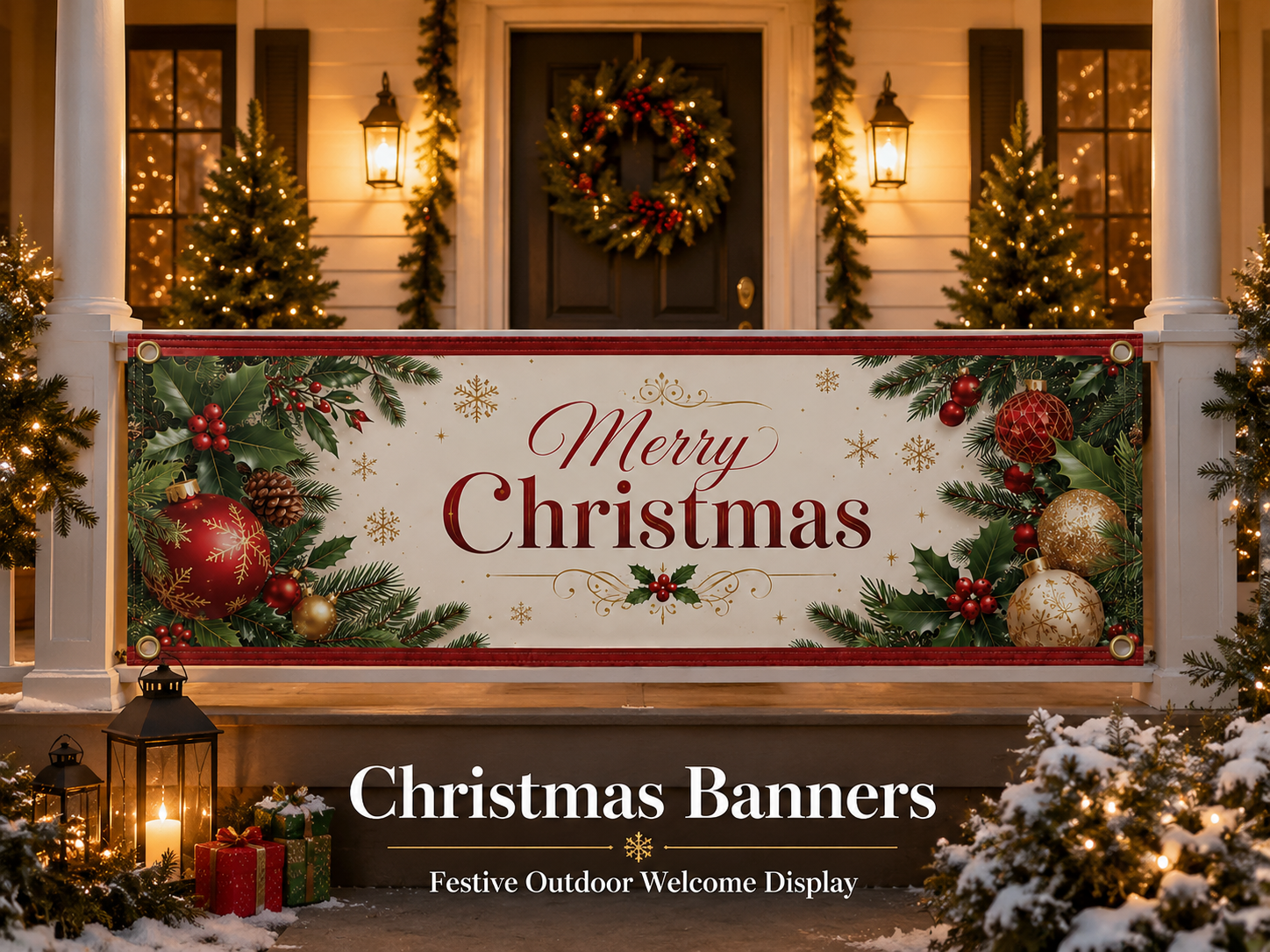 Outdoor Christmas promotional banners with custom holiday artwork