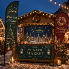 Durable Christmas market flags and banners with vivid printing and reinforced sewing