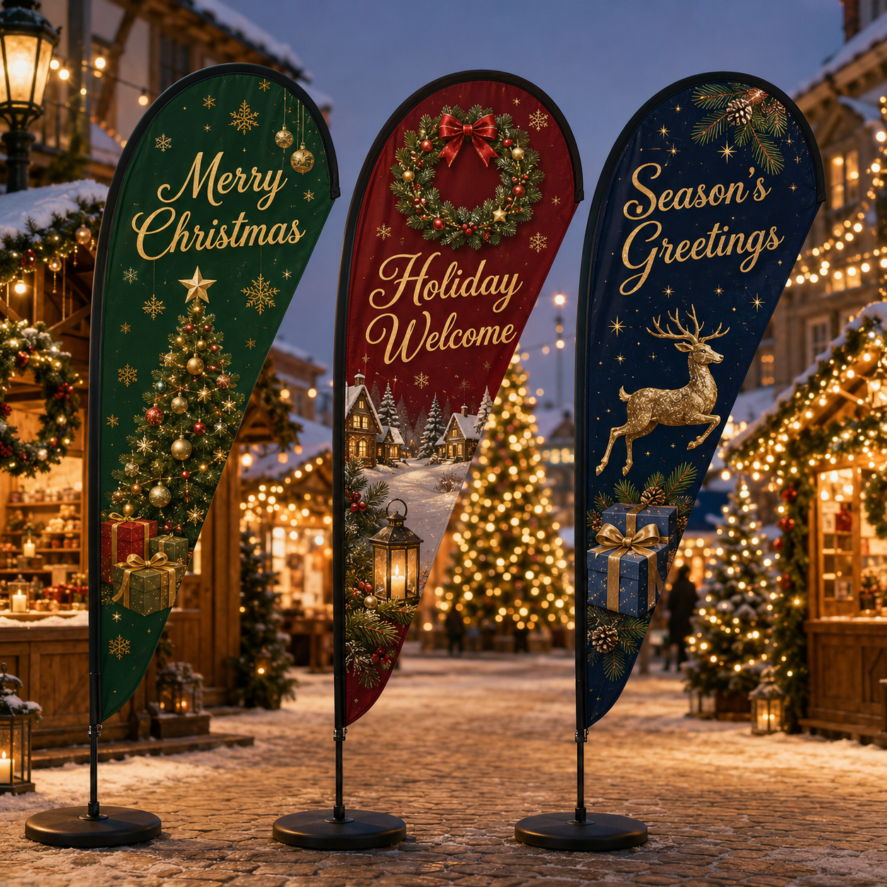 Original non-infringing Christmas artwork for custom teardrop flags and displays
