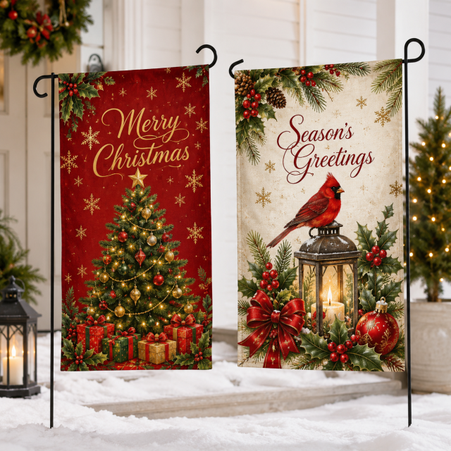 Christmas yard flags for stores, schools, churches, markets and holiday events
