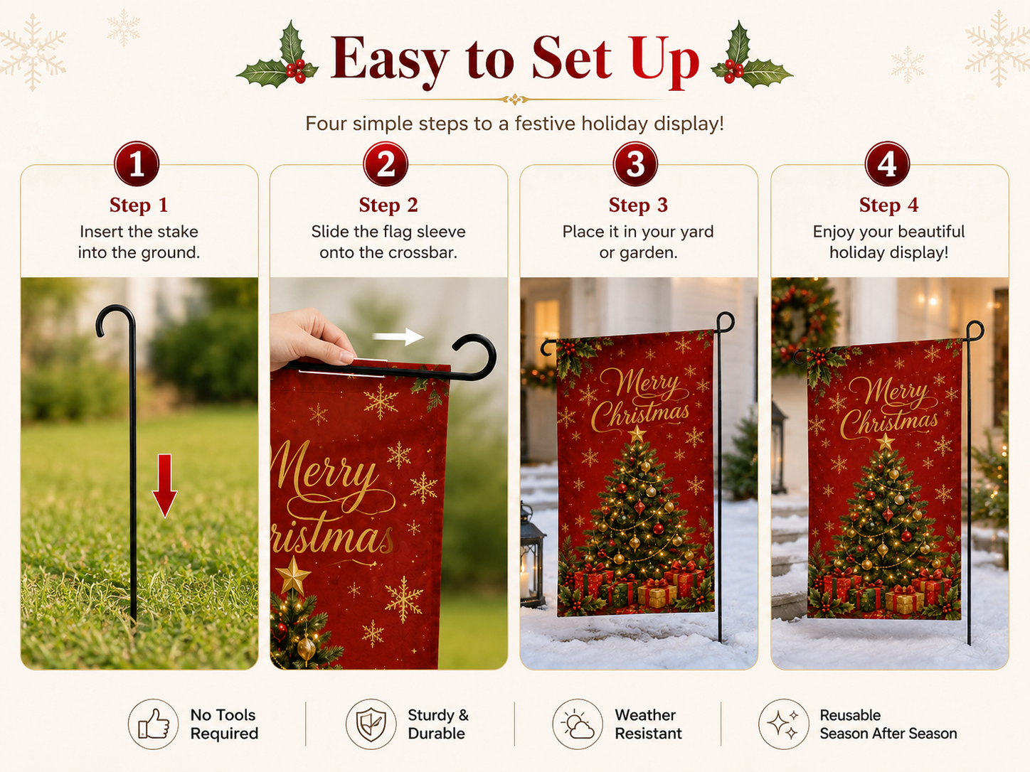 Custom Christmas yard flags for lawns, walkways and outdoor holiday displays