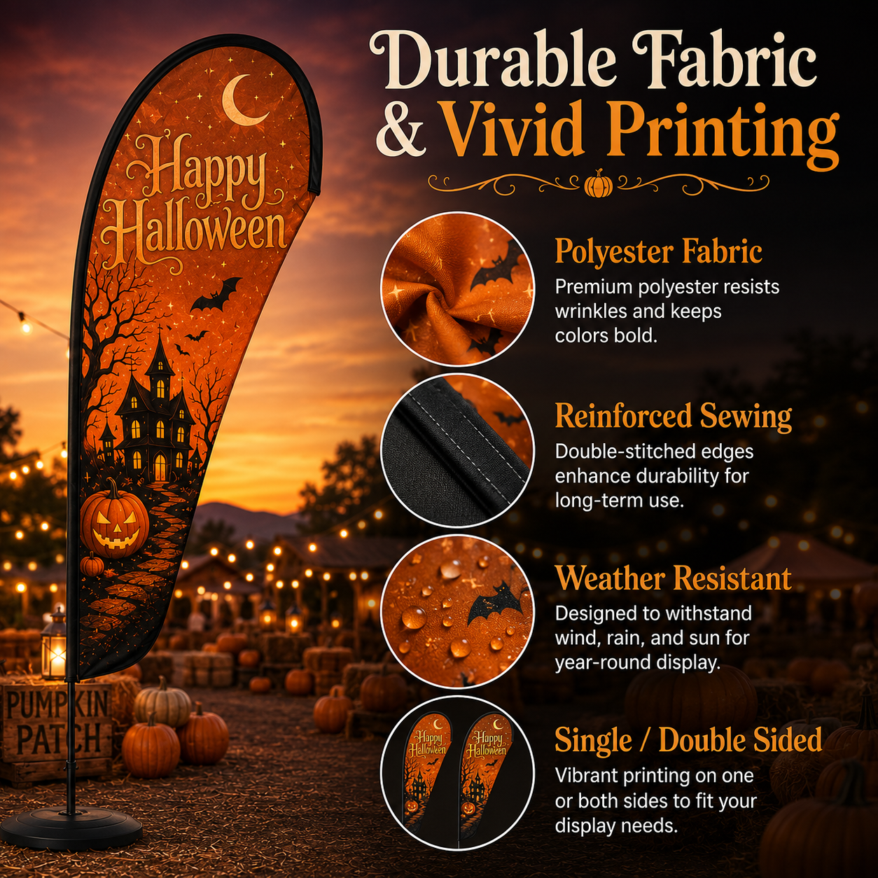 Custom Halloween Teardrop Flags,Custom Flags & Banners Manufacturer | Low MOQ, Fast Turnaround,Custom Halloween Teardrop Flags