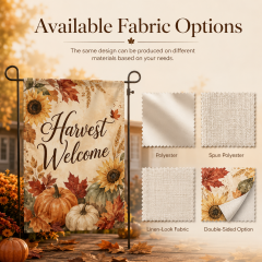 Fall Harvest garden flag size and structure with top pole sleeve, single-sided or double-sided option and standard stand compatibility