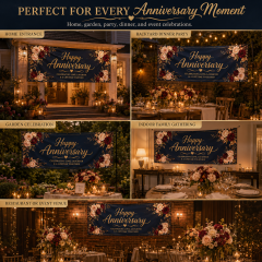 Custom anniversary banners with personalized names dates messages colors graphics sizes and OEM ODM options