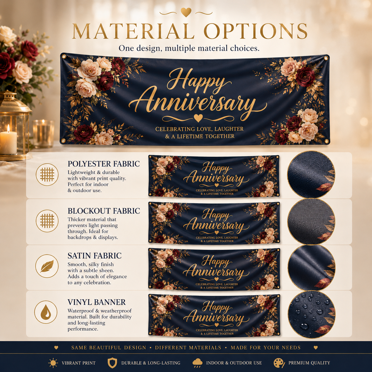 Anniversary banners used for home entrances backyard dinner parties garden celebrations indoor gatherings and event venues
