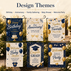 Custom party garden flags with personalized name message logo artwork size colors and print options