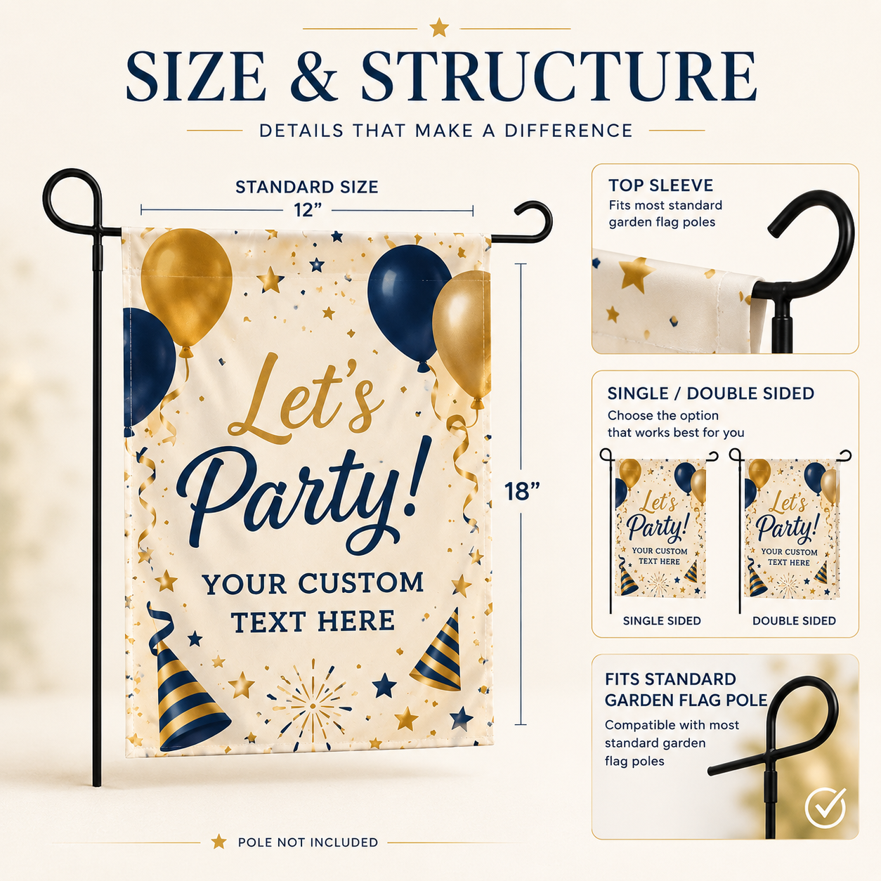 Custom party garden flag design themes for birthdays anniversaries baby showers family gatherings graduations and welcome parties