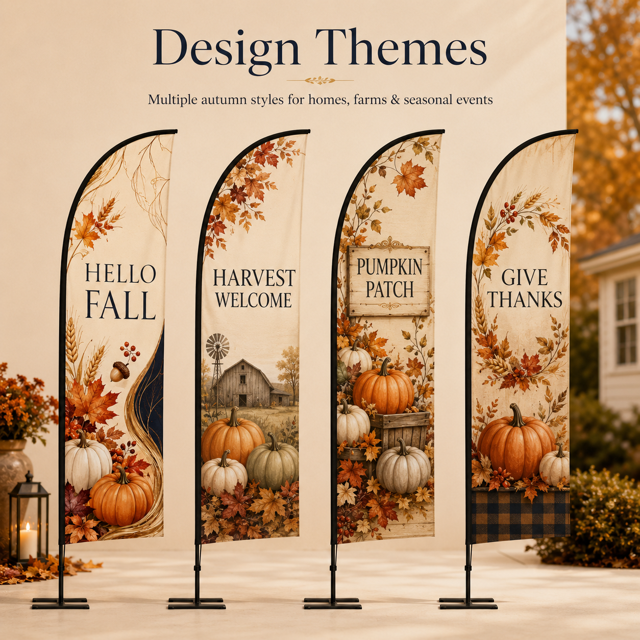 Fall harvest feather flags size structure pole sleeve single and double sided printing and stand compatibility