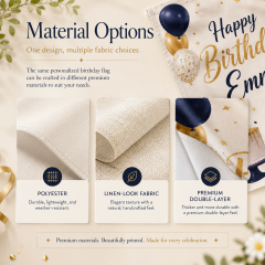 Personalized birthday garden flags used at home entrances, front yards, family parties, and celebration event spaces