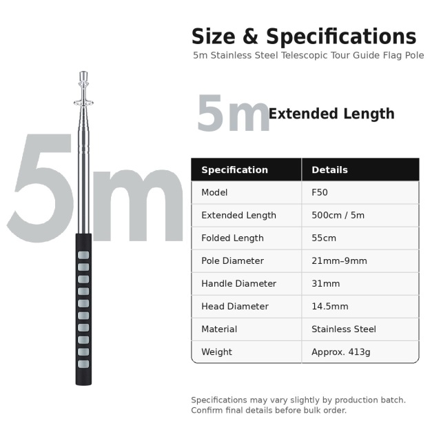Portable 55cm folded stainless steel guide pole
