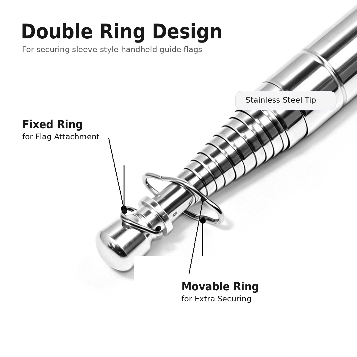 Double ring telescopic flag pole for outdoor events