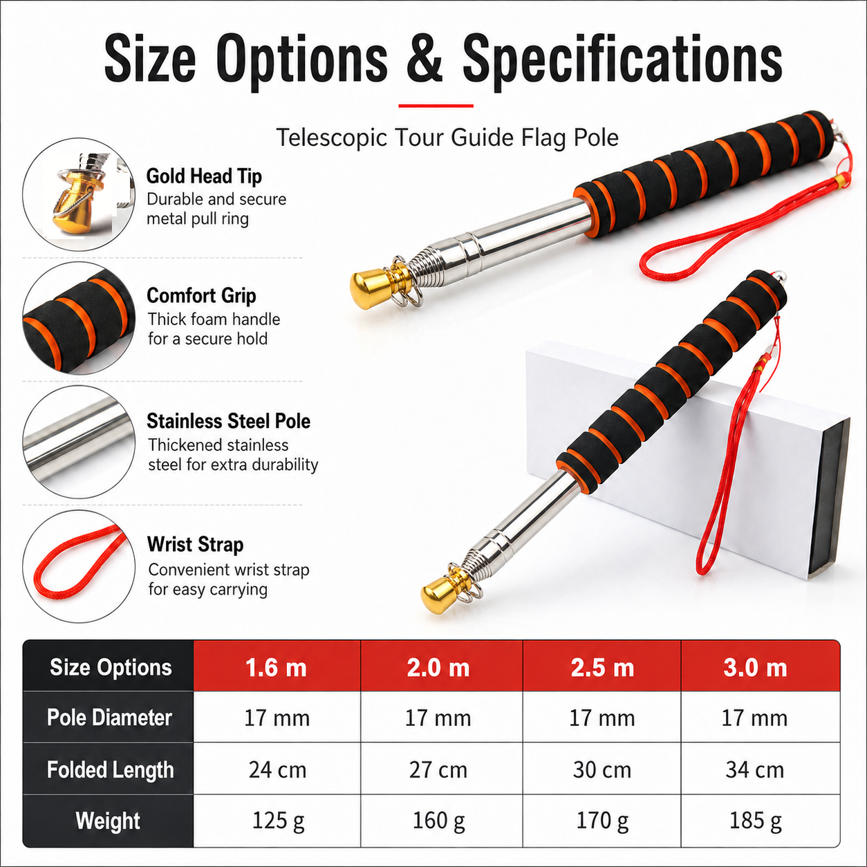 Thick foam grip telescopic guide pole for event flags