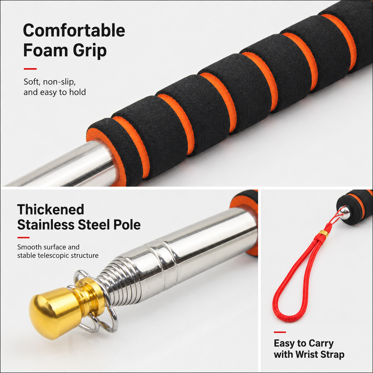 Gold head tour guide flag pole with metal pull ring