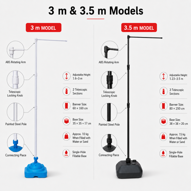 Water-Filled Banner Pole System – 3 m, 3.5 m, 5 m & 7 m,Custom Flags & Banners Manufacturer | Low MOQ, Fast Turnaround,Water-Filled Banner Pole Systems | 3m to 7m
