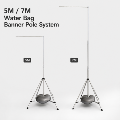 5 m and 7 m portable water bag banner pole systems with foldable aluminum support frames