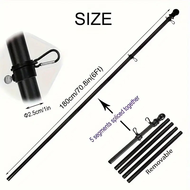 Six-foot five-piece sectional flag pole with one-inch pole diameter and removable sections