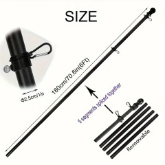 Six-foot five-piece sectional flag pole with one-inch pole diameter and removable sections