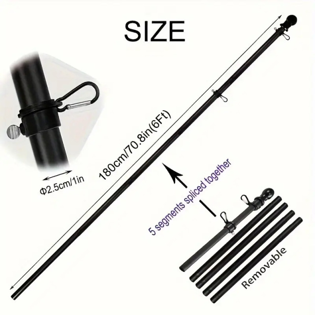 Six-foot five-piece sectional flag pole with one-inch pole diameter and removable sections