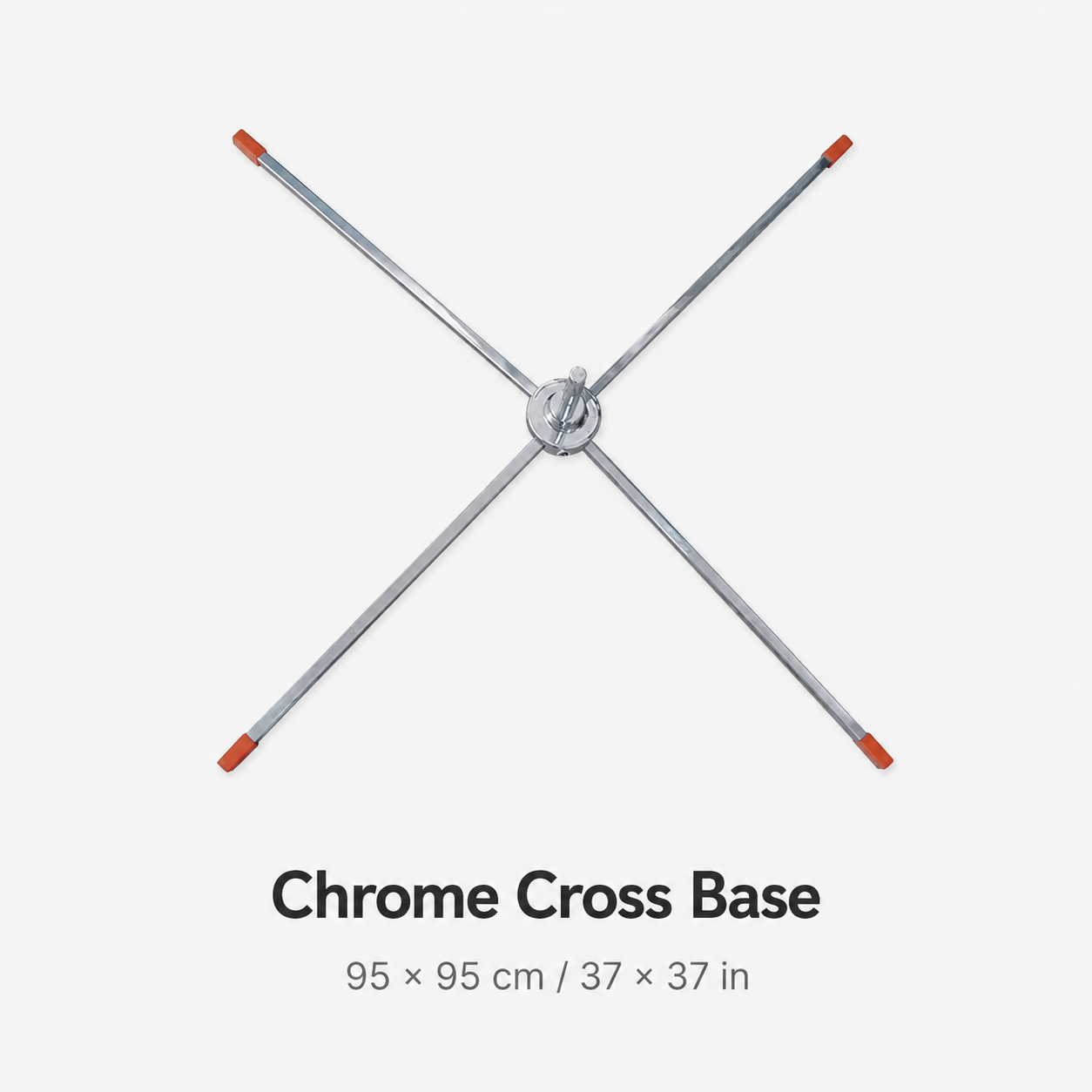Chrome-plated cross base measuring 95 by 95 cm for portable flag poles