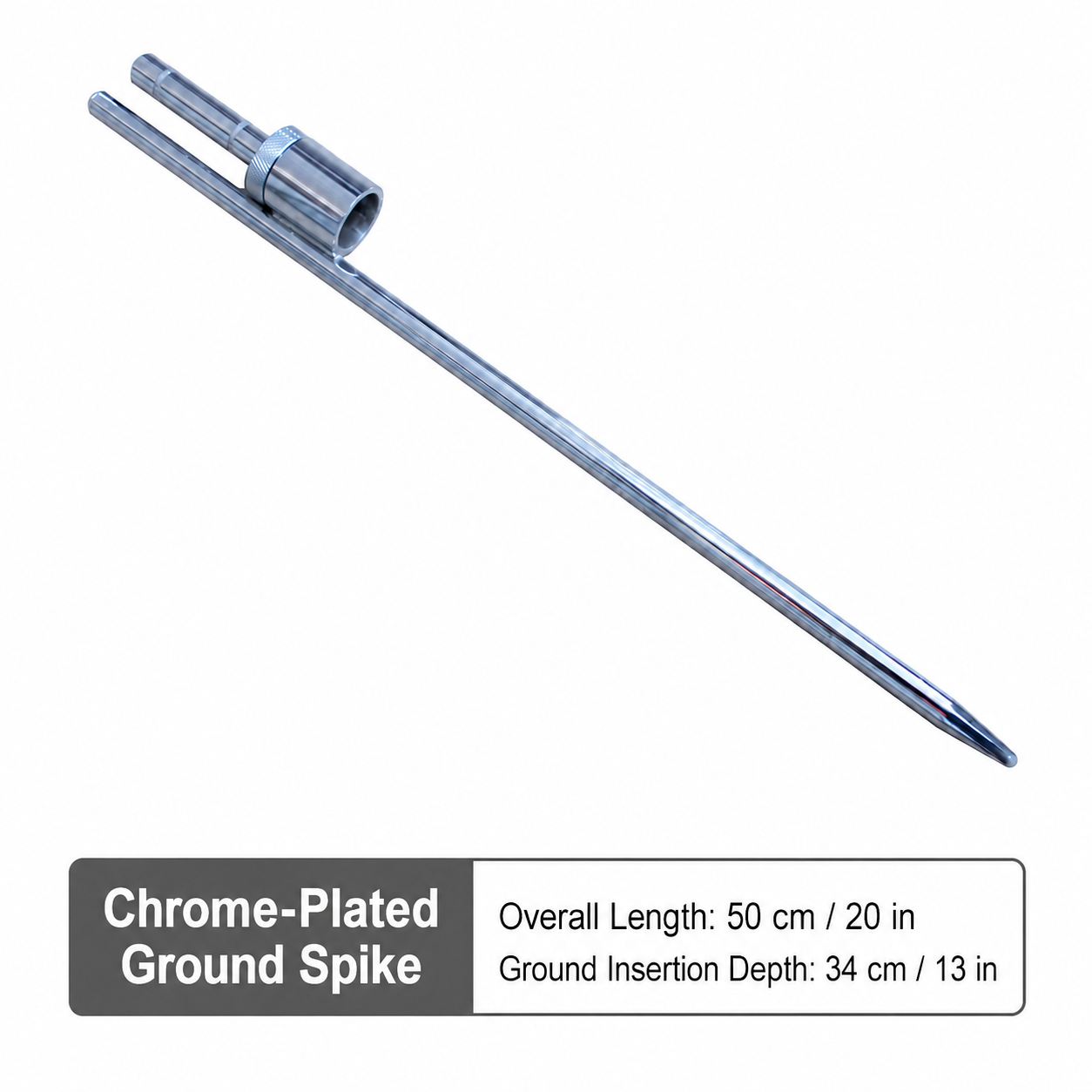 Chrome-plated 50 cm ground spike for feather and teardrop flag poles