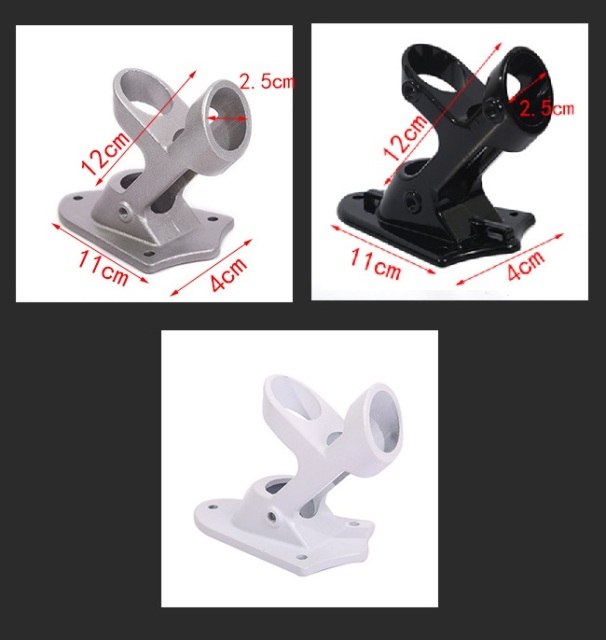 Reference dimensions of an aluminum dual-socket angled flag pole bracket