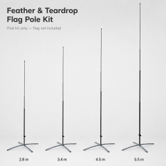 Feather and teardrop flag pole kits with cross bases in four available heights