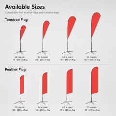 Feather and teardrop flag pole size guide from 2.8 metres to 5.5 metres
