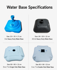 Fillable water base specifications for 3 m, 3.5 m, 5 m and 7 m advertising flag poles