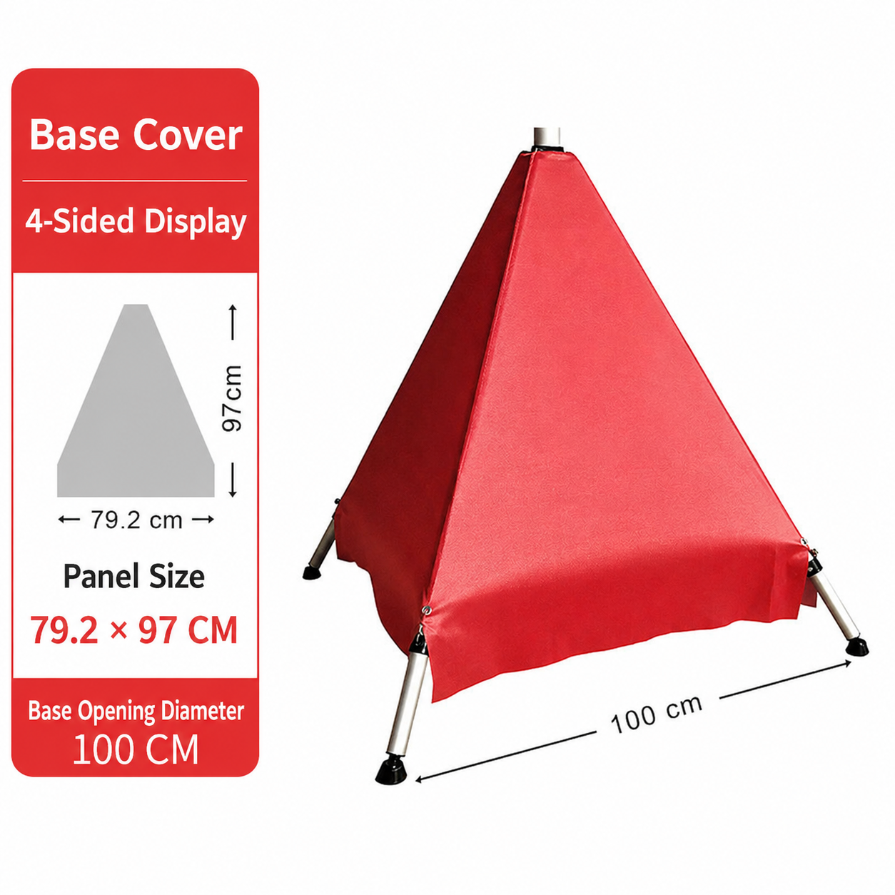 Optional four-sided printable base cover for the portable banner pole support frame