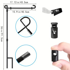 Threaded connector, top hook, flag stopper and securing clip details of garden flag stand