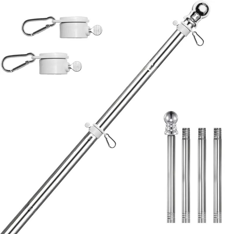 Five-foot silver sectional flag pole with mounting rings and detachable ball finial
