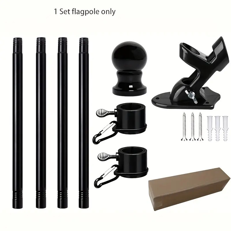 Single sectional flag pole kit with four pole sections, rotating rings, ball finial and mounting accessories