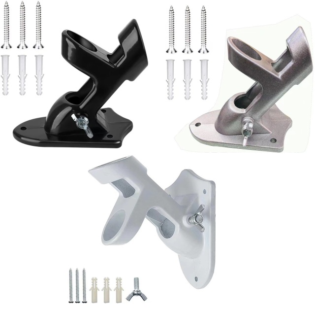 Black silver and white stainless steel dual-socket flag pole brackets with single locking screw
