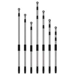 Multiple stainless steel telescopic handheld flag pole models with different lengths and section configurations